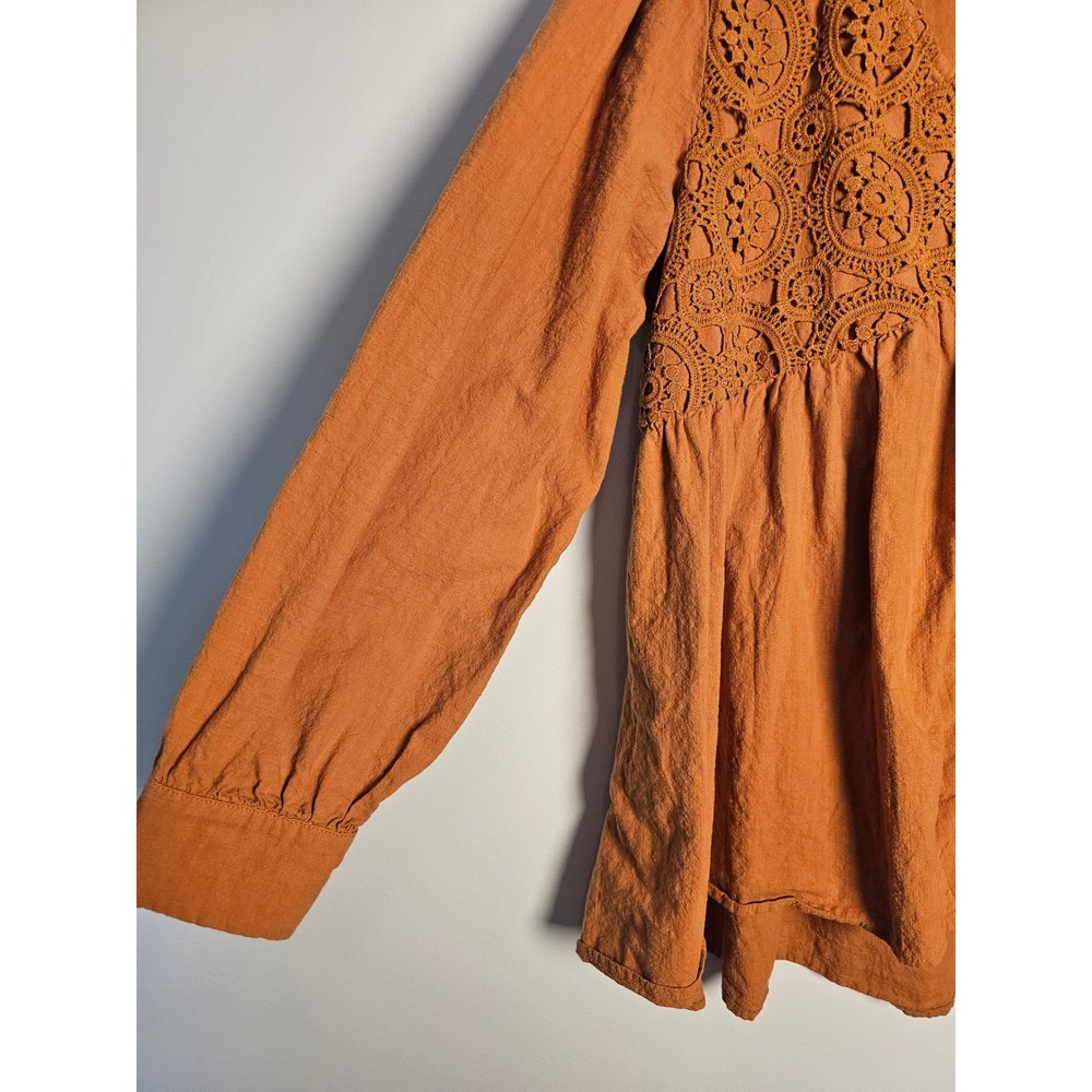Boho Chic Soul Crochet Lace Babydoll Blouse Womens 1X Rust Orange Cotton CS-0316 - Picture 8 of 8